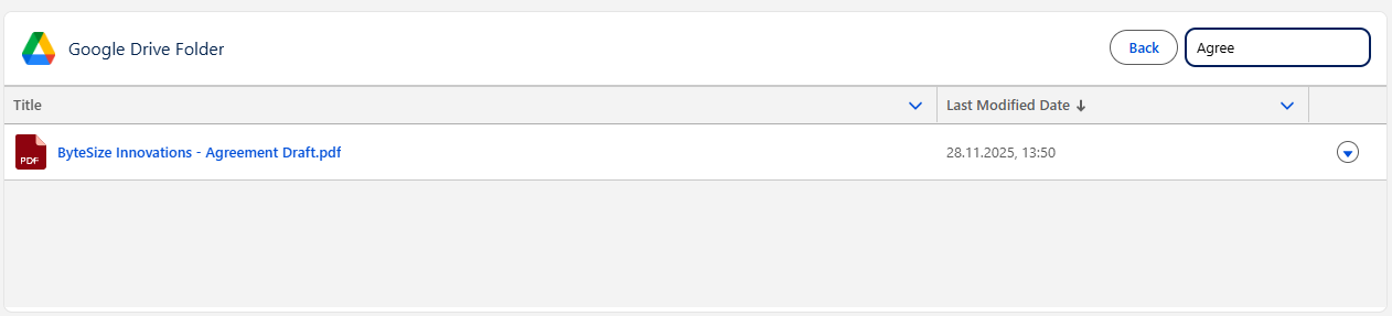 DriveMate Google Drive Folder component - search view