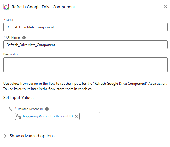 Sample Refresh DriveMate Component invocable action element config