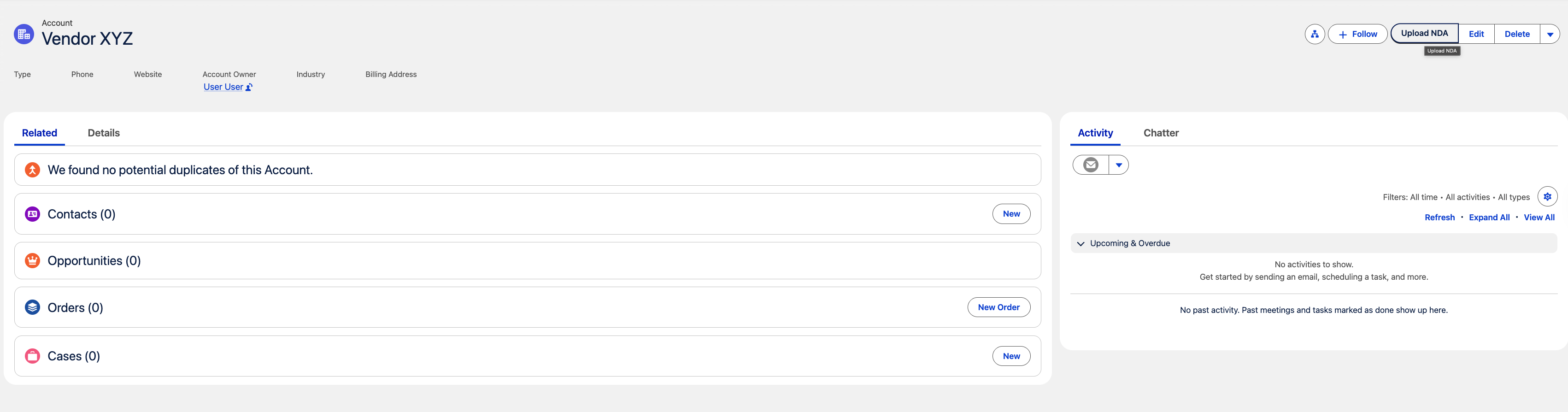 Account Record Page -> Upload NDA button