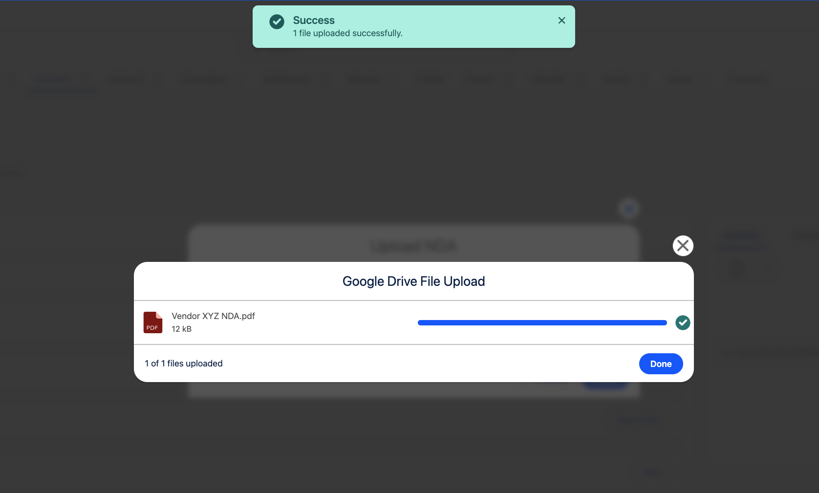 Upload NDA component